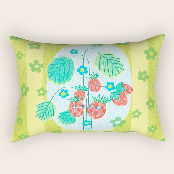 Sweet Strawberry Plant Friends in Lime & Pink Rectangular Pillow Gallery Image 2