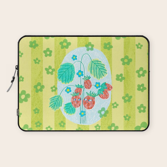Sweet Strawberry Plant Friends in Lime & Pink Laptop Sleeve Gallery Image 1