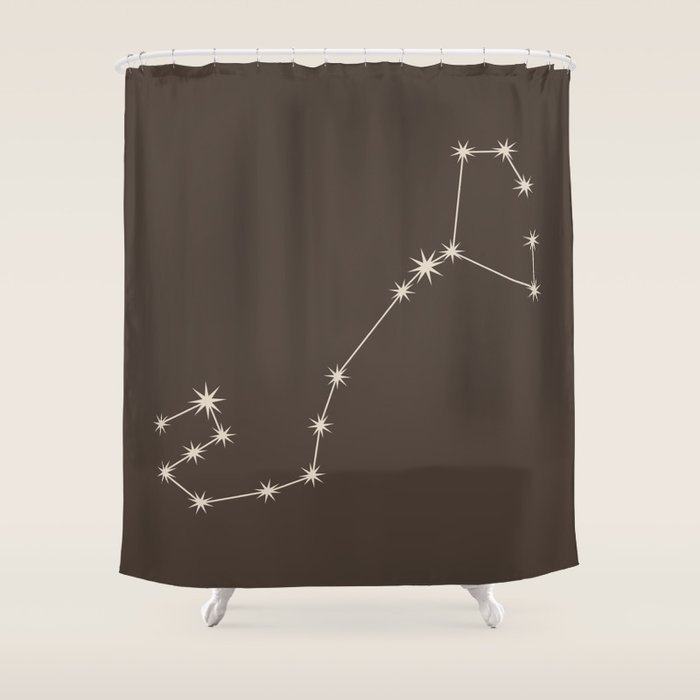 Scorpio Zodiac Star Constellation Line Art Coffee Brown Shower Curtain Gallery Image 1