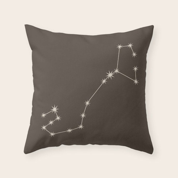 Scorpio Zodiac Star Constellation Line Art Coffee Brown Throw Pillow Gallery Image 6