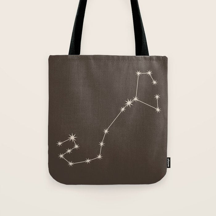 Scorpio Zodiac Star Constellation Line Art Coffee Brown Tote Bag Gallery Image 1