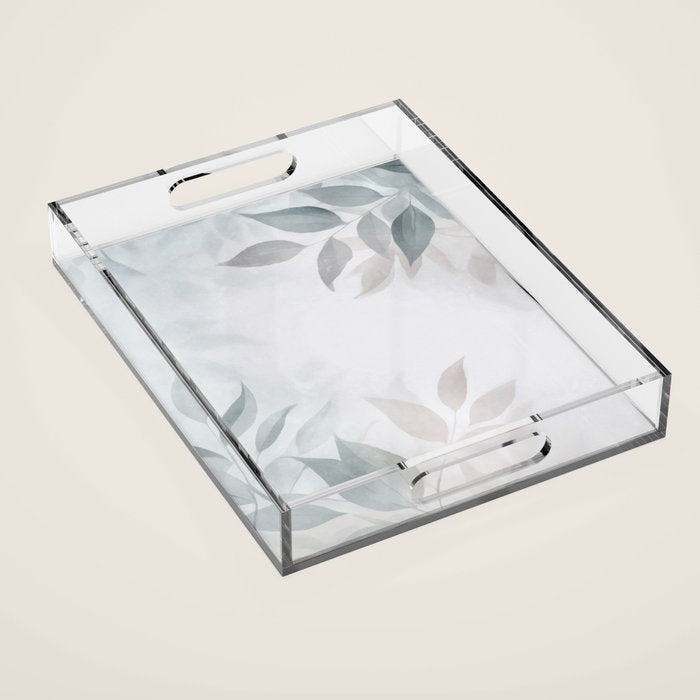 Calm Foliage Pastel Watercolor Minimalist Botanical Art Acrylic Tray Gallery Image 1