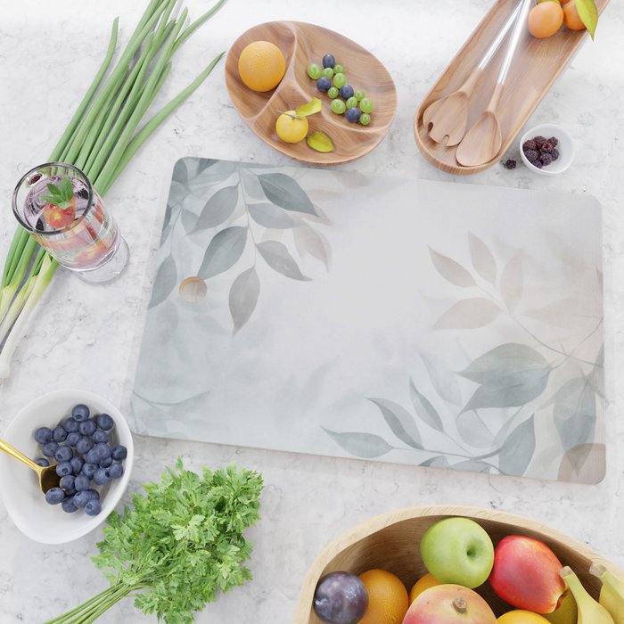 Calm Foliage Pastel Watercolor Minimalist Botanical Art Cutting Board Gallery Image 2