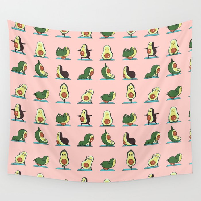 Avocado Yoga in Pink Wall Tapestry Gallery Image 4