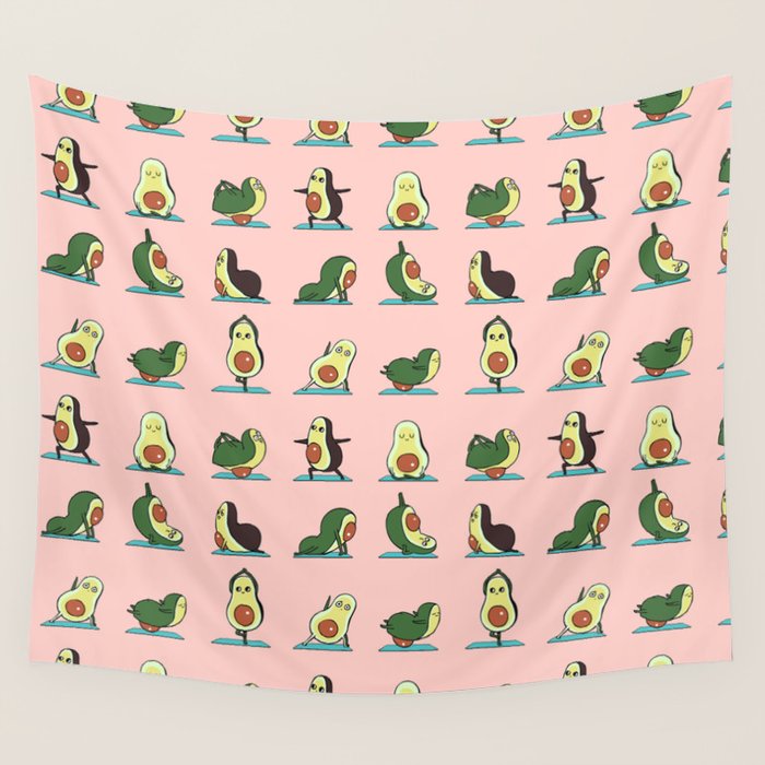 Avocado Yoga in Pink Wall Tapestry Gallery Image 1
