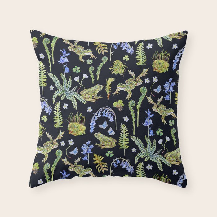 Frolicking Frogs and Ferns Throw Pillow Gallery Image 1