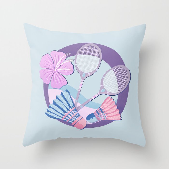 Tropical badminton badge - pastel purple and pink Throw Pillow Gallery Image 6