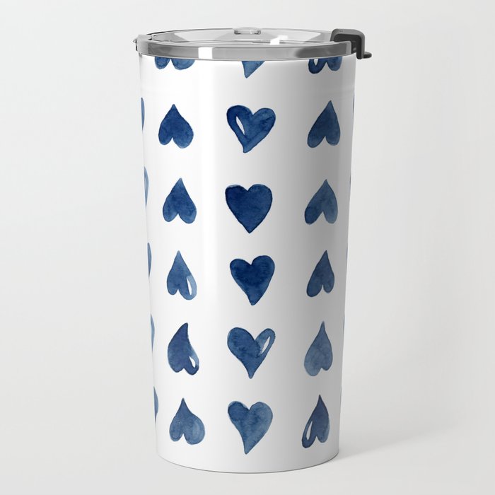 Hearts Watercolor Pattern Travel Mug Gallery Image 2