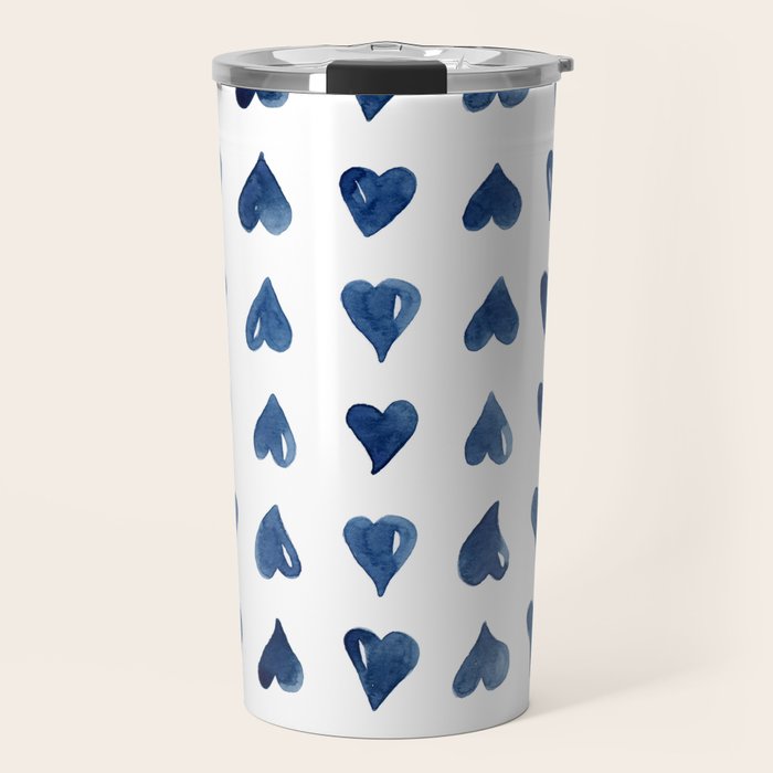 Hearts Watercolor Pattern Travel Mug Gallery Image 1