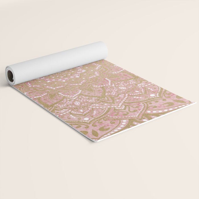 MOON DANCE MANDALA IN GOLD AND PINK Yoga Mat Gallery Image 2