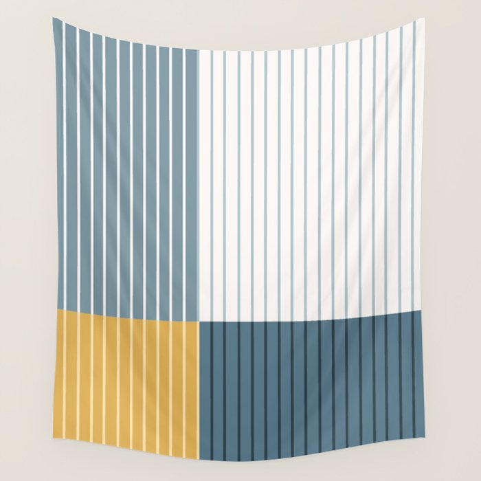 Color Block Line Abstract LXVIII Beachy Coastal Wall Tapestry Gallery Image 1