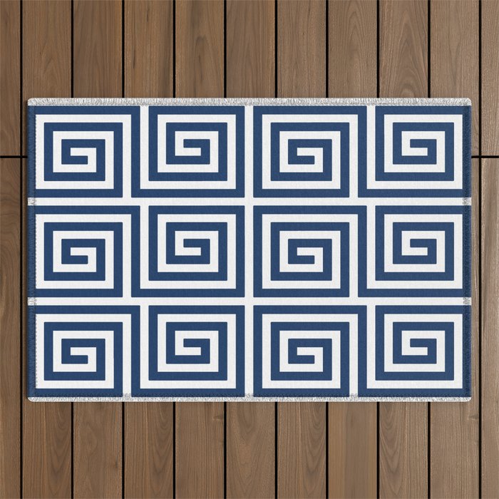 Greek Key Pattern 125 Navy Blue Outdoor Rug Gallery Image 1