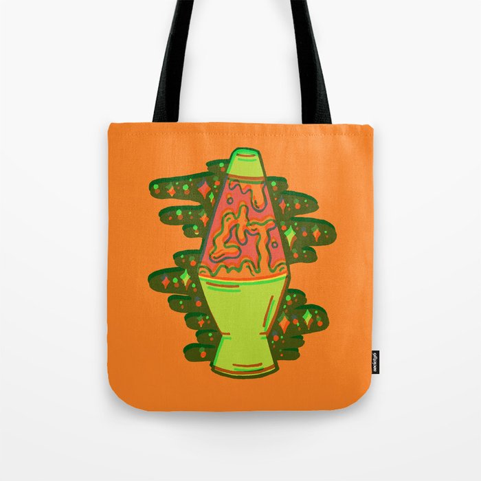 Lit lava lamp in orange in 3D Tote Bag Gallery Image 1