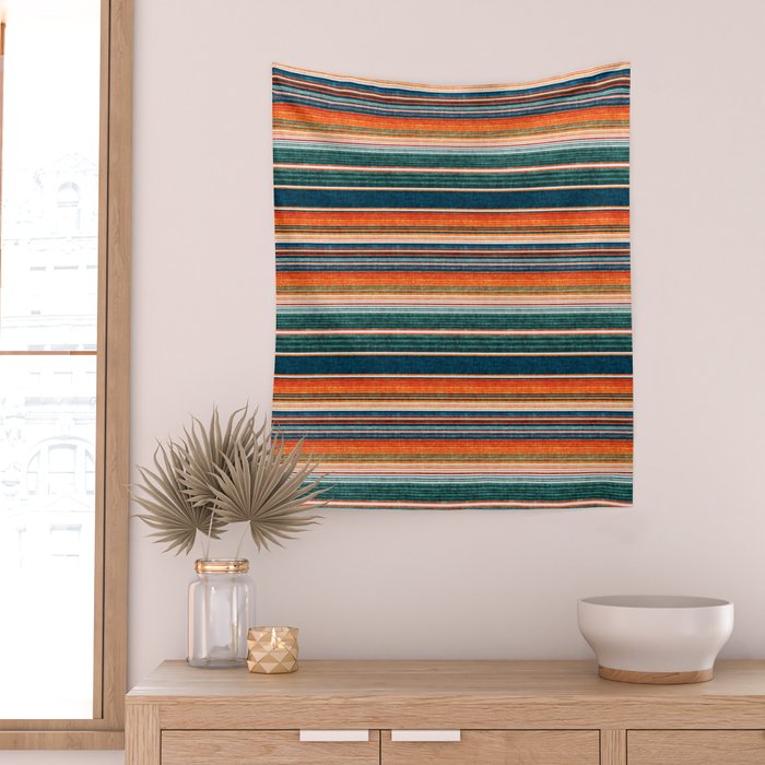 serape southwest stripe - orange & dark teal Wall Tapestry Gallery Image 2