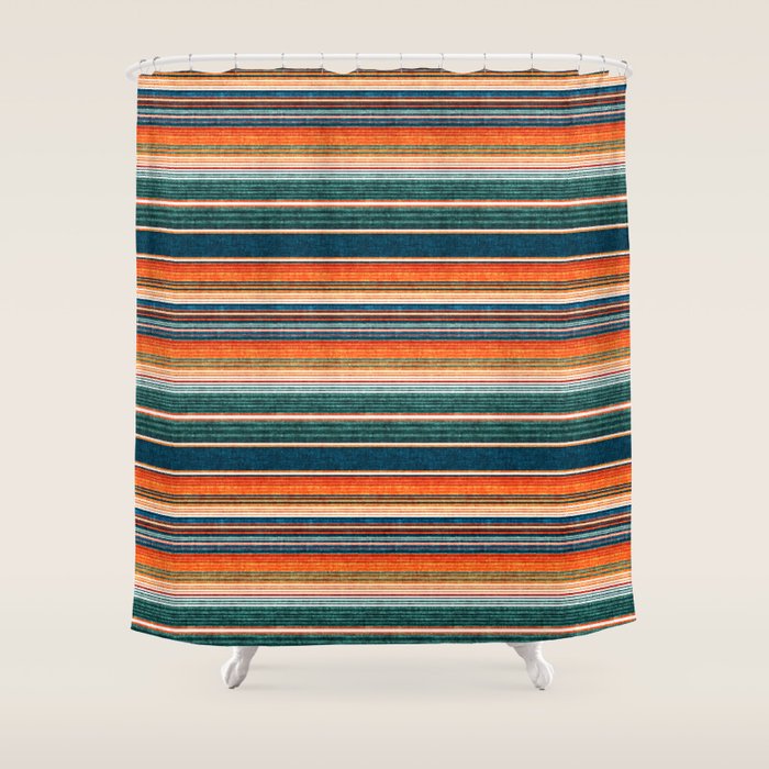 serape southwest stripe - orange & dark teal Shower Curtain Gallery Image 1