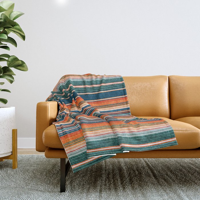 serape southwest stripe - orange & dark teal Throw Blanket Gallery Image 1