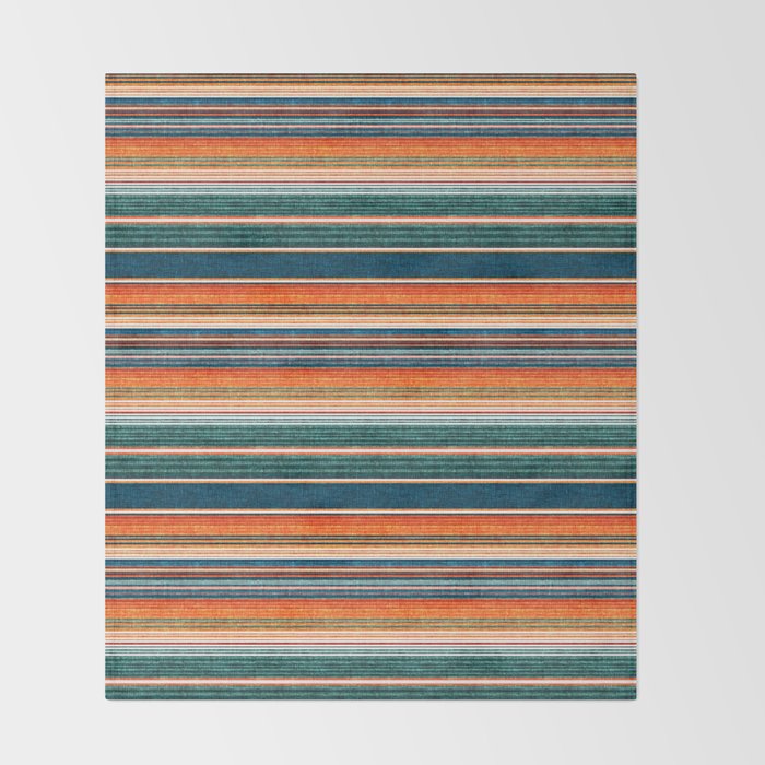 serape southwest stripe - orange & dark teal Throw Blanket Gallery Image 2