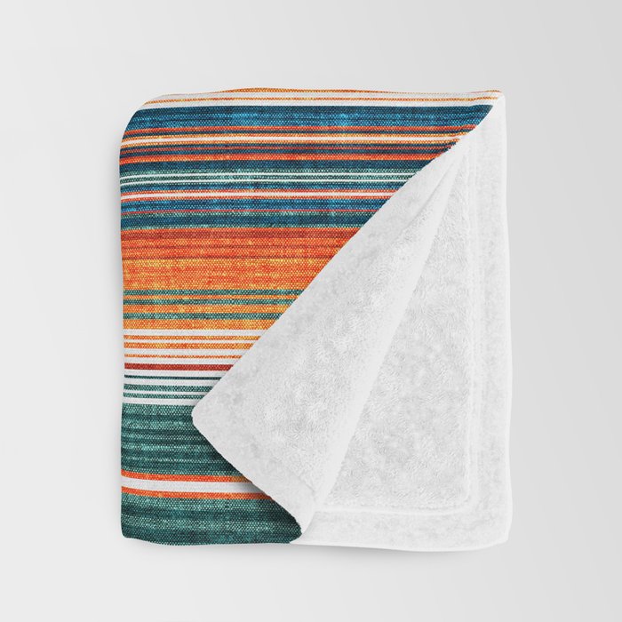 serape southwest stripe - orange & dark teal Throw Blanket Gallery Image 3
