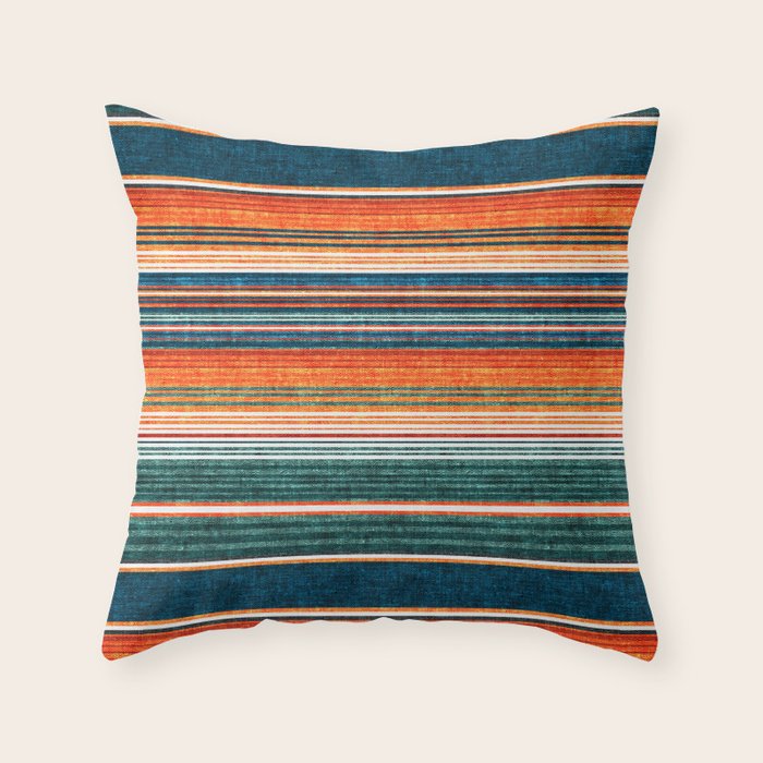 serape southwest stripe - orange & dark teal Throw Pillow Gallery Image 6