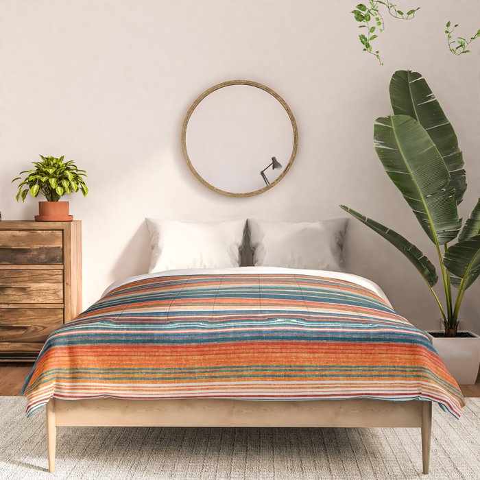 serape southwest stripe - orange & dark teal Comforter Gallery Image 3