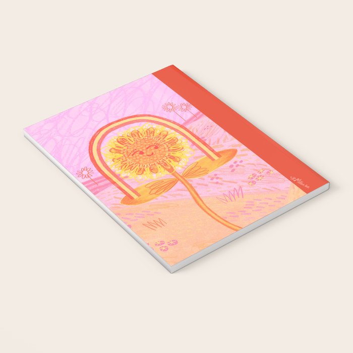 Retro Sunflower & Rainbow in Pink Notebook Gallery Image 3