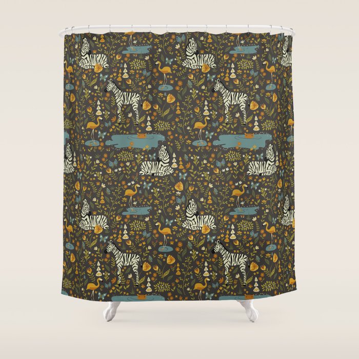 Zebras in Wild Fall Garden Shower Curtain Gallery Image 1