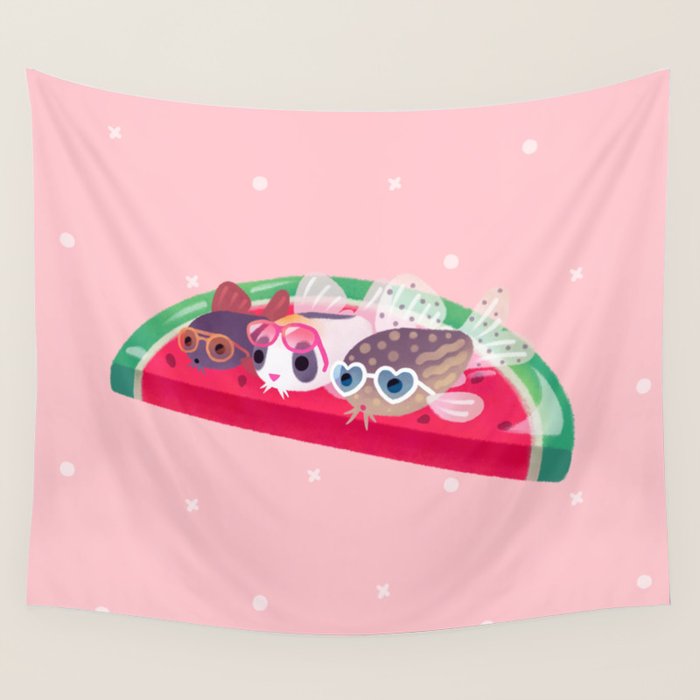 Cory cats in the swimming pool Wall Tapestry Gallery Image 4