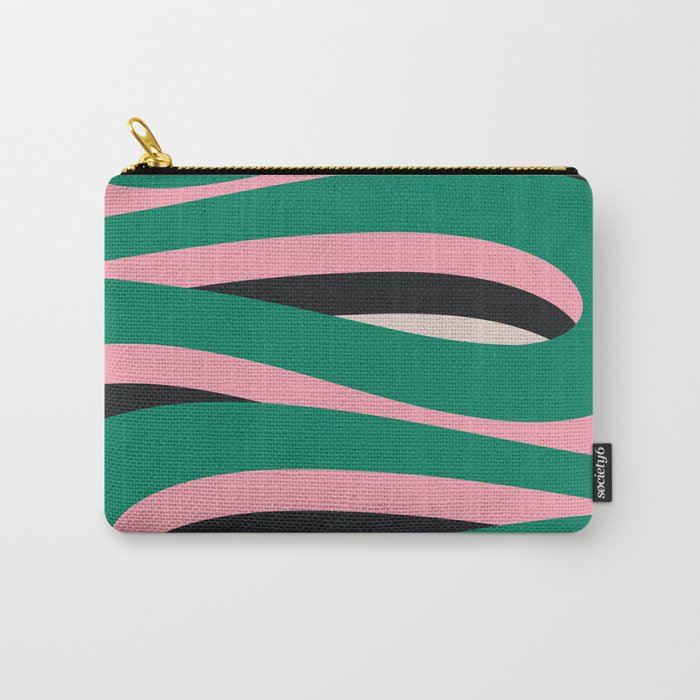 Pop Swirl Wavy Abstract Line Pattern Green Pink Black Carry All Pouch Gallery Image 1