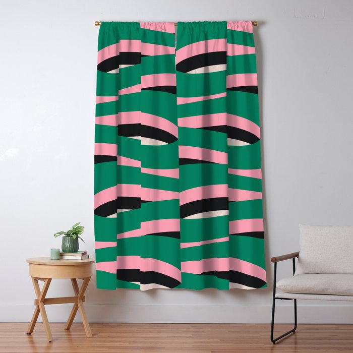 Pop Swirl Wavy Abstract Line Pattern Green Pink Black Window Curtain Gallery Image 5