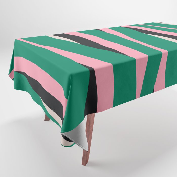 Pop Swirl Wavy Abstract Line Pattern Green Pink Black Tablecloth Gallery Image 1