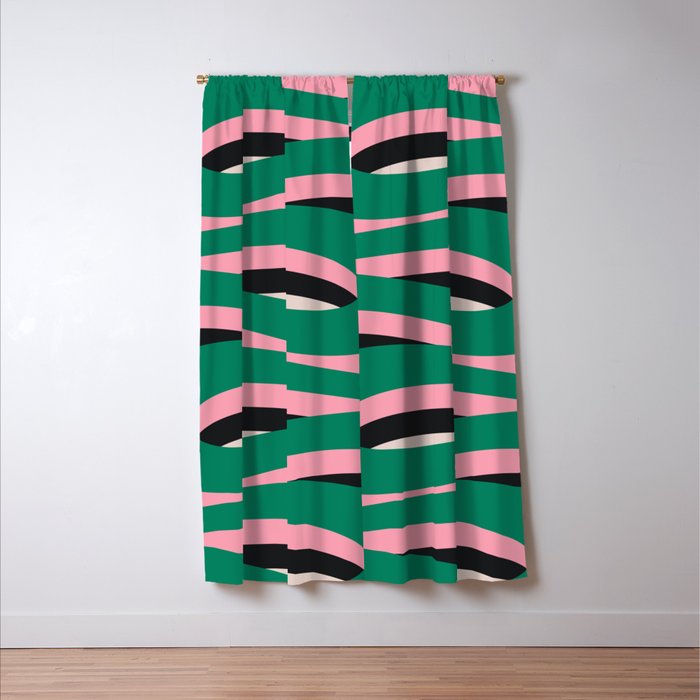 Pop Swirl Wavy Abstract Line Pattern Green Pink Black Window Curtain Gallery Image 3