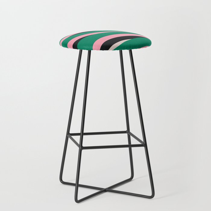 Pop Swirl Wavy Abstract Line Pattern Green Pink Black Stool Gallery Image 1