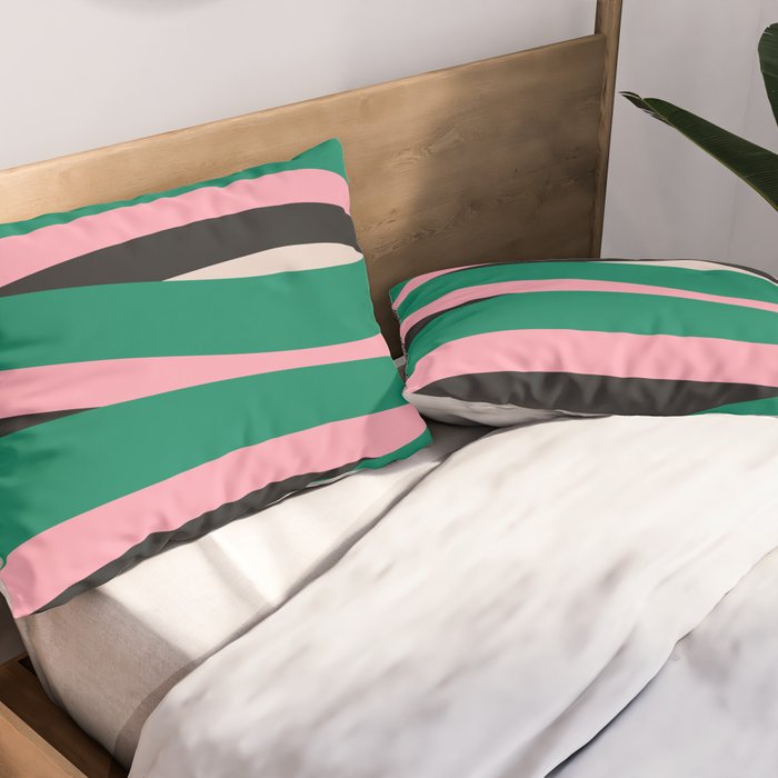 Pop Swirl Wavy Abstract Line Pattern Green Pink Black Pillow Sham Gallery Image 2
