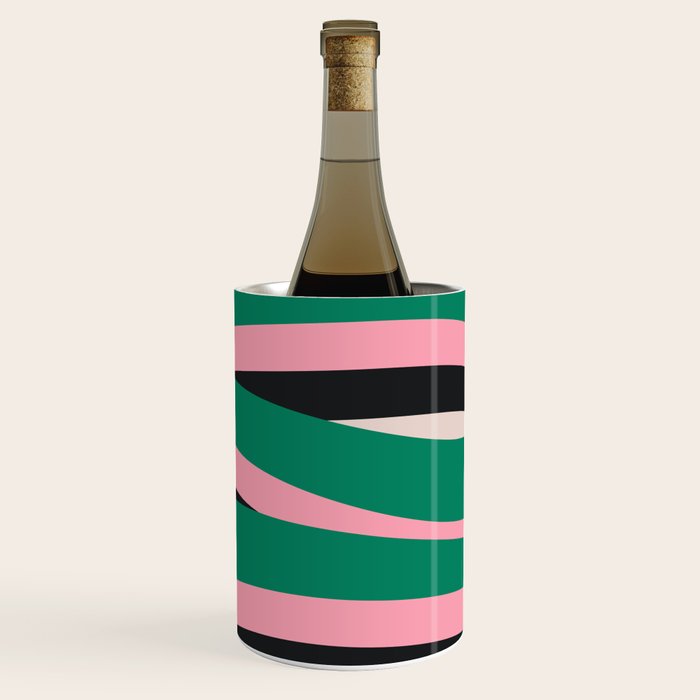 Pop Swirl Wavy Abstract Line Pattern Green Pink Black Wine Chiller Gallery Image 1