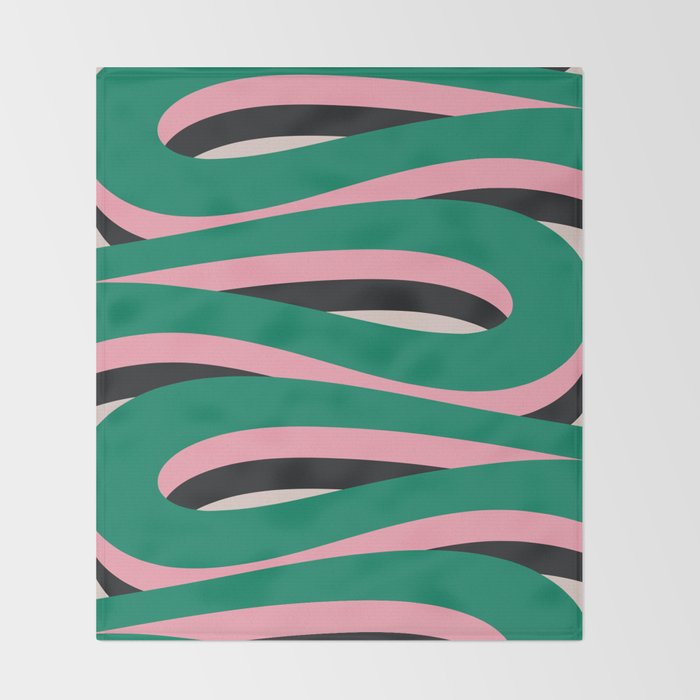 Pop Swirl Wavy Abstract Line Pattern Green Pink Black Throw Blanket Gallery Image 2