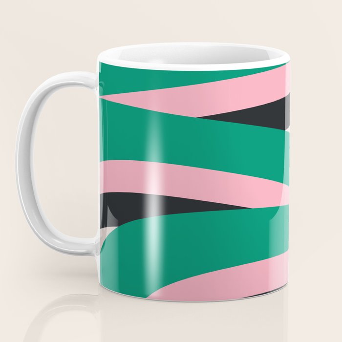 Pop Swirl Wavy Abstract Line Pattern Green Pink Black Coffee Mug Gallery Image 3