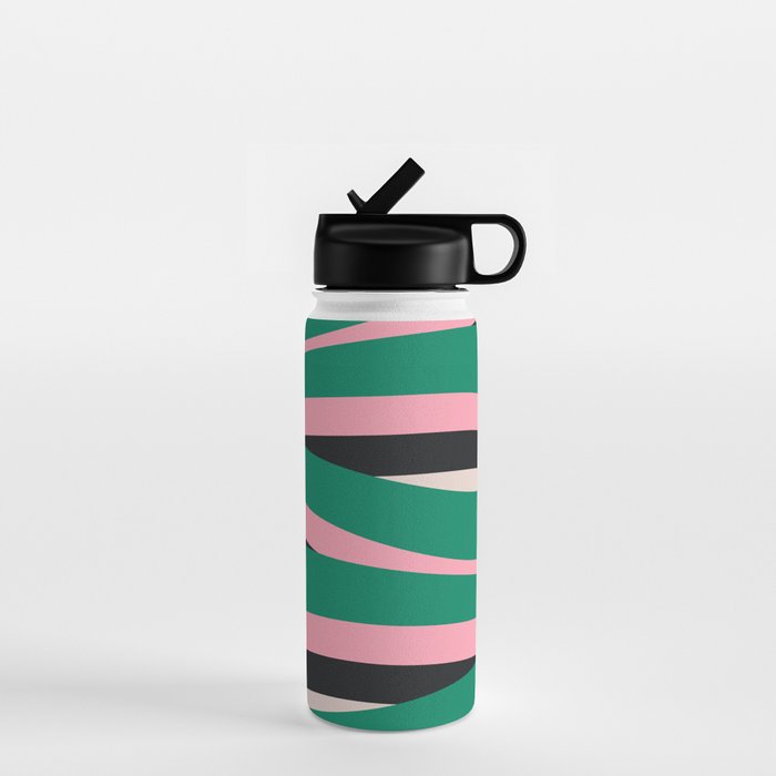 Pop Swirl Wavy Abstract Line Pattern Green Pink Black Water Bottle Gallery Image 1
