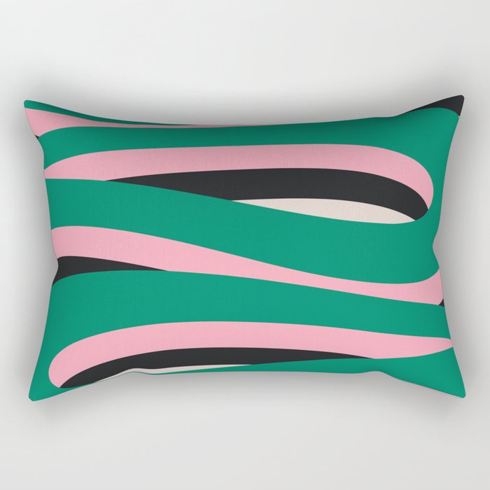 Pop Swirl Wavy Abstract Line Pattern Green Pink Black Rectangular Pillow Gallery Image 2