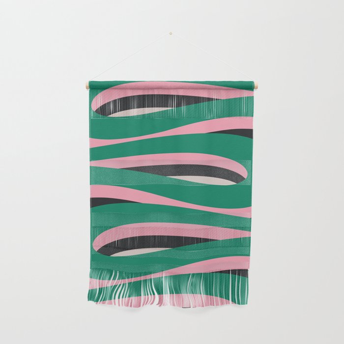 Pop Swirl Wavy Abstract Line Pattern Green Pink Black Wall Hanging Gallery Image 1