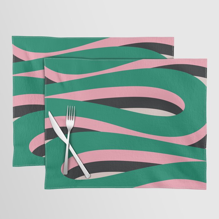 Pop Swirl Wavy Abstract Line Pattern Green Pink Black Placemat Gallery Image 1