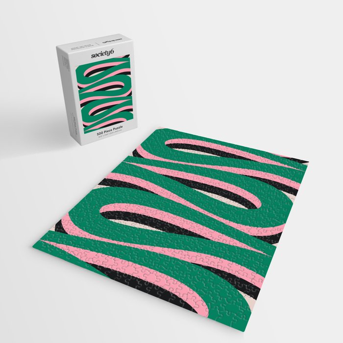 Pop Swirl Wavy Abstract Line Pattern Green Pink Black Jigsaw Puzzle Gallery Image 2
