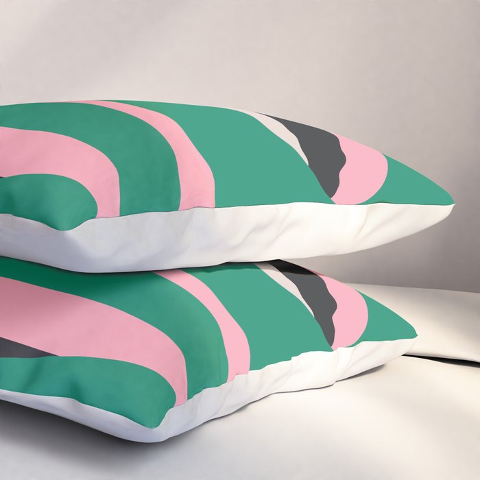 Pop Swirl Wavy Abstract Line Pattern Green Pink Black Pillow Sham Gallery Image 3