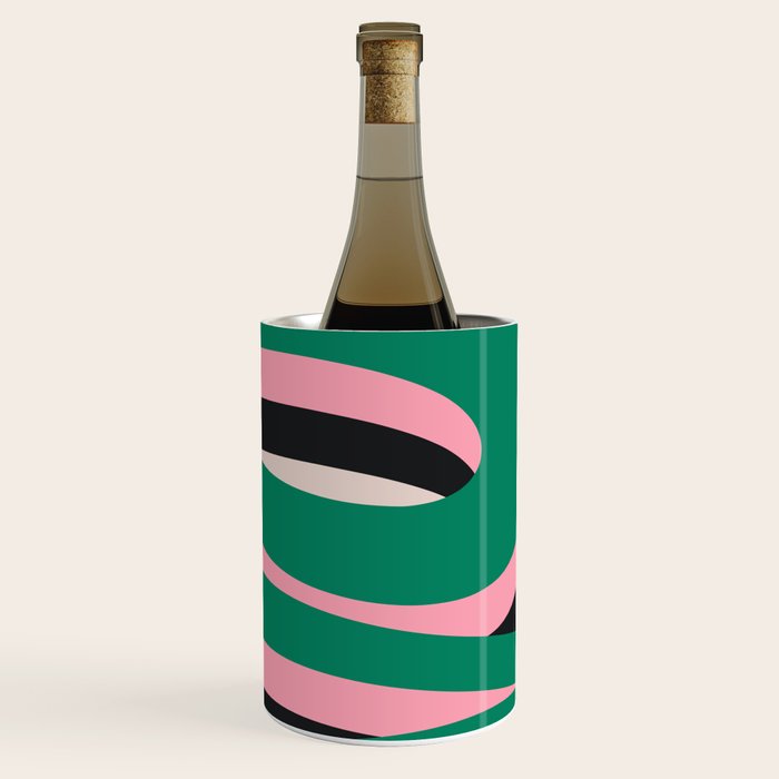 Pop Swirl Wavy Abstract Line Pattern Green Pink Black Wine Chiller Gallery Image 3