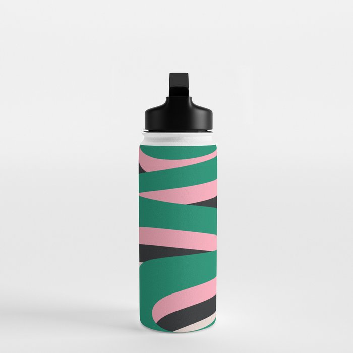 Pop Swirl Wavy Abstract Line Pattern Green Pink Black Water Bottle Gallery Image 3