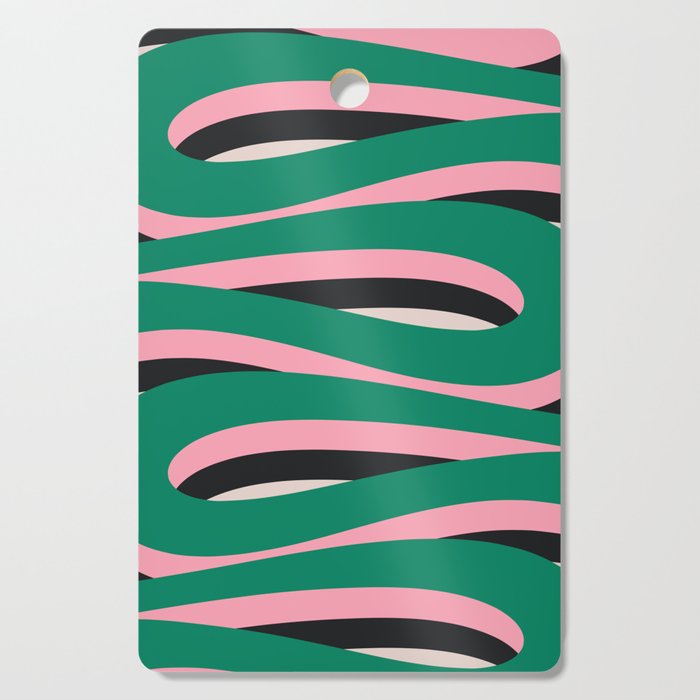 Pop Swirl Wavy Abstract Line Pattern Green Pink Black Cutting Board Gallery Image 1