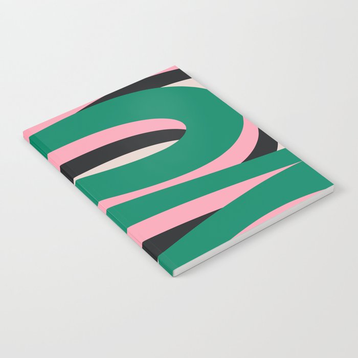 Pop Swirl Wavy Abstract Line Pattern Green Pink Black Notebook Gallery Image 2