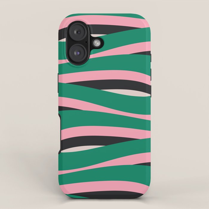 Pop Swirl Wavy Abstract Line Pattern Green Pink Black iPhone Case Gallery Image 1
