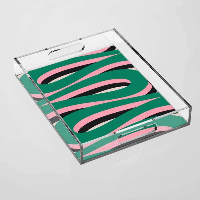 Pop Swirl Wavy Abstract Line Pattern Green Pink Black Acrylic Tray Gallery Image 1
