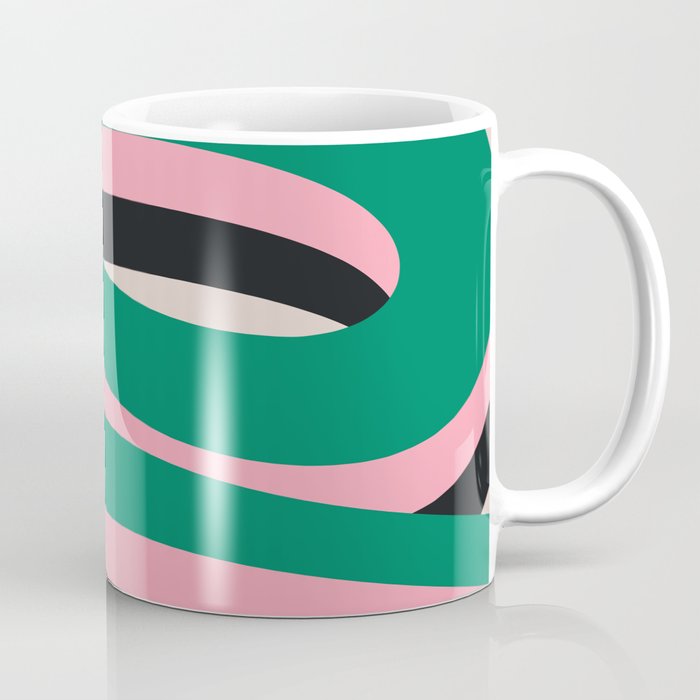 Pop Swirl Wavy Abstract Line Pattern Green Pink Black Coffee Mug Gallery Image 1