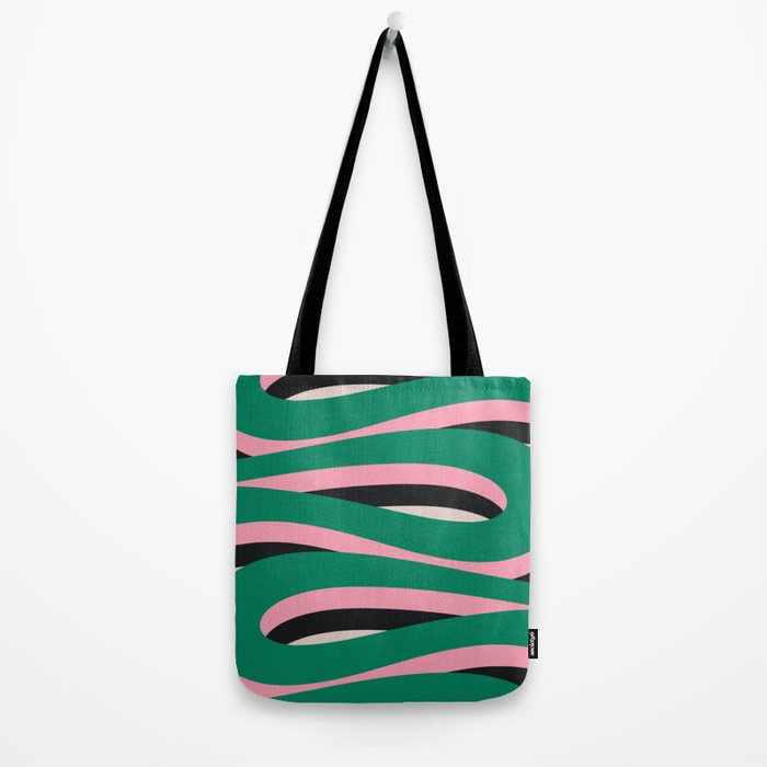 Pop Swirl Wavy Abstract Line Pattern Green Pink Black Tote Bag Gallery Image 2